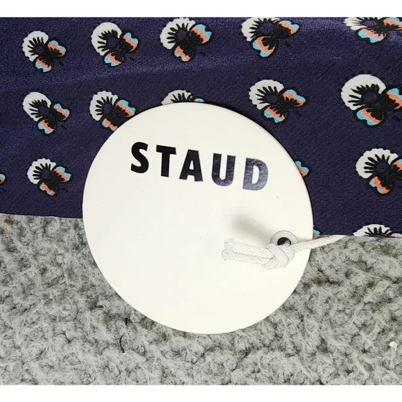 STAUD Bellamy Printed Lace-up Maxi Dress Women's L Navy Calico Sleeveless Slit~ - Picture 8 of 13